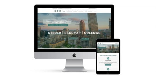 Steuer Law home page on different smart screens