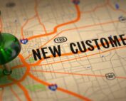 Thumbtack on map next to text "New Customers"