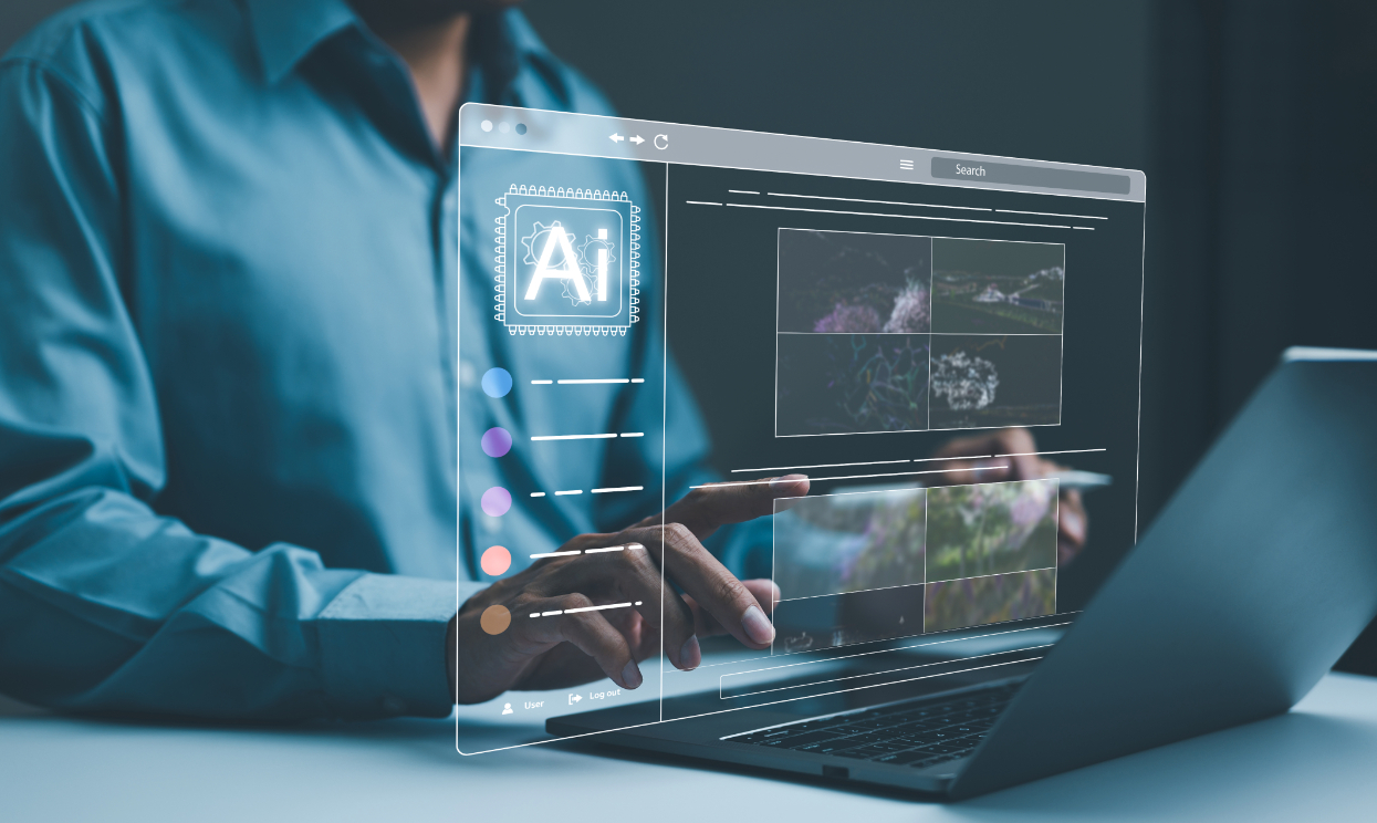 Man searching AI images in laptop.