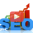 Word: SEO with analytics symbols and red play button overlay with BRMC logo.