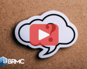 Question mark- Red play buttom overlay and BRMC logo.